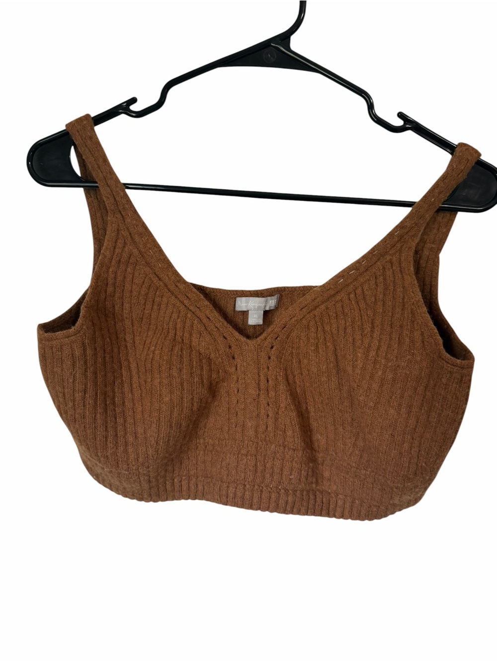 Ribbed V-Neck Crop Tank Top in Brown